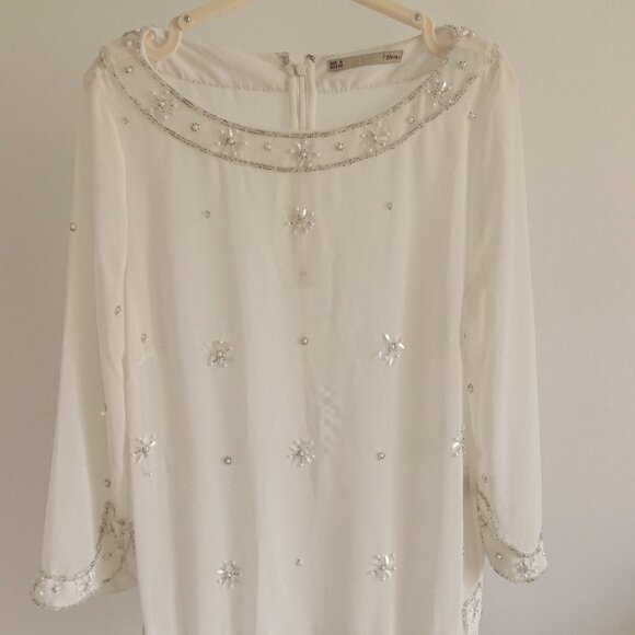 Sfera Elegant Beaded Off-white Chic Blouse - Size S - Picture 2 of 14
